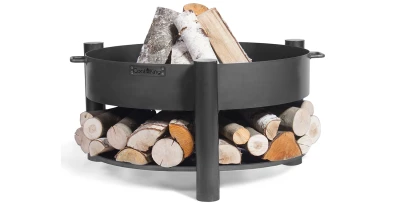 Premium Feuerschale MONTANA I mit Holzlager aus Rohstahl (60-80 cm)