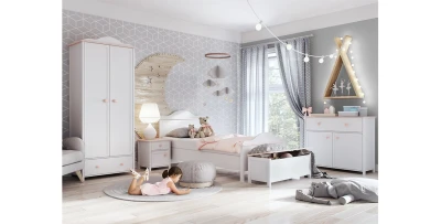 Möbelset LUNA I Für Kinder Und Jugendliche Bett Kommode Kleiderschrank Nachttisch Und Multifunktionskasten