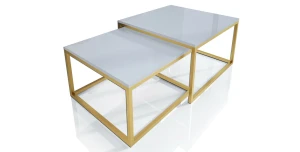 Couchtisch YUMMI 2in1 Gold Matt mit Hochglanz Moderner Kaffetisch Beistelltisch