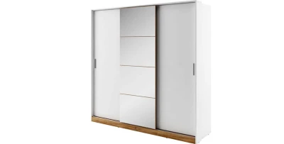 Schwebetürenschrank Kleiderschrank DENTRO 220cm – Weiß/Eiche mit Spiegel