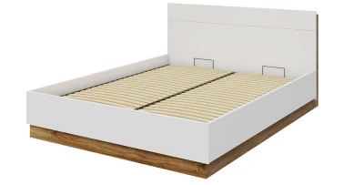 Funktionsbett DENTRO 160x200 cm Weiß/Eiche – mit Bettkasten, Rahmen & LED-Kopfteil