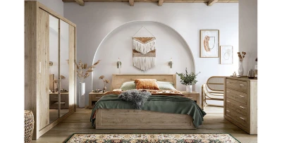 Möbelset IDEA Schlafzimmer Bett Kommode Kleiderschrank Nachttische