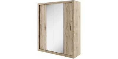 Kleiderschrank IDEA mit Zwei Schiebetüren, Einer Bar, Regalen Und Einem Spiegel Schlafzimmer