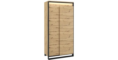 Kleiderschrank QUANT 95 cm Eiche Artisan Schwarz Loft Schrank mit LED