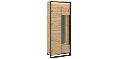 Design Standvitrine QUANT 76 cm Eiche Artisan Schwarz Loft Glasvitrine mit LED