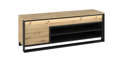 Design TV-Lowboard QUANT 155 cm Eiche Artisan Schwarz Loft TV-Schrank mit LED