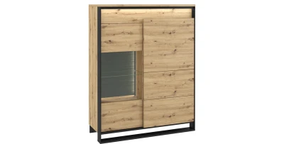 Design Highboard Vitrine QUANT 110 cm Eiche Artisan Schwarz Loft Schrank LED