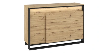 Design Kommode QUANT 90 cm Hochkommode Eiche Artisan Schwarz Loft LED