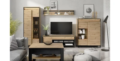 Wohnzimmer-Set Quant Wohnwand 5-teilig eiche artisan schwarz MDF grifflos
