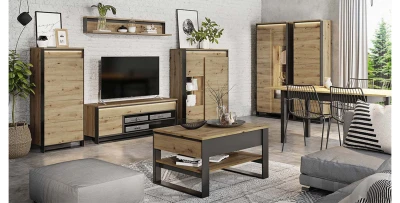 Wohnwand Quant Anbauwand 4-teilig eiche artisan schwarz MDF grifflos