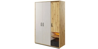 Kleiderschrank QUBIC QB02, Schrank, Drehtürenschrank, 3 Türiger mit Beleuchtung