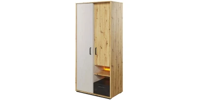Kleiderschrank QUBIC QB03, Schrank, 2 Türiger Drehtürenschrank mit Beleuchtung