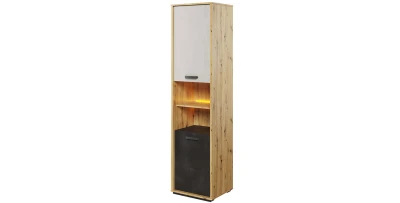 Schrank QUBIC QB04, Regal mit 2 Tür, 2 Schubladen und Beleuchtung, Hochschrank