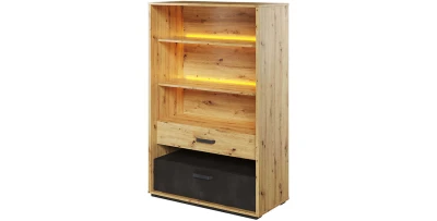 Regal QUBIC QB06, Standregal, Bücherregal mit Beleuchtung und 2 Schubladen