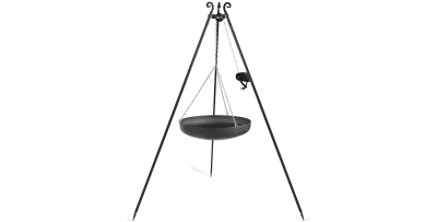 Wok am Dreibein, 180 cm Höhe, Rohstahl, 60/70 cm Durchmesser + Kurbel
