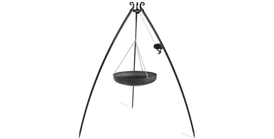 Wok am Dreibein, 200 cm Höhe, Rohstahl, 60/70 cm Durchmesser + Kurbel