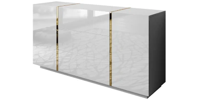 Luxus Sideboard ONYX (158 cm) Hochglanz, Gold-Akzente & Push-Open – Weiß/Schwarz