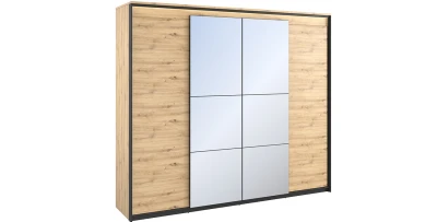 XXL Kleiderschrank QUANT 250 cm Spiegel Dreitürer Loft LED Eiche Artisan
