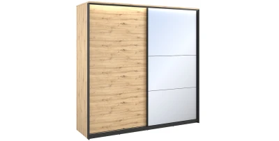 Schwebetürenschrank QUANT 220 cm Spiegel Kleiderschrank Loft LED Eiche Artisan