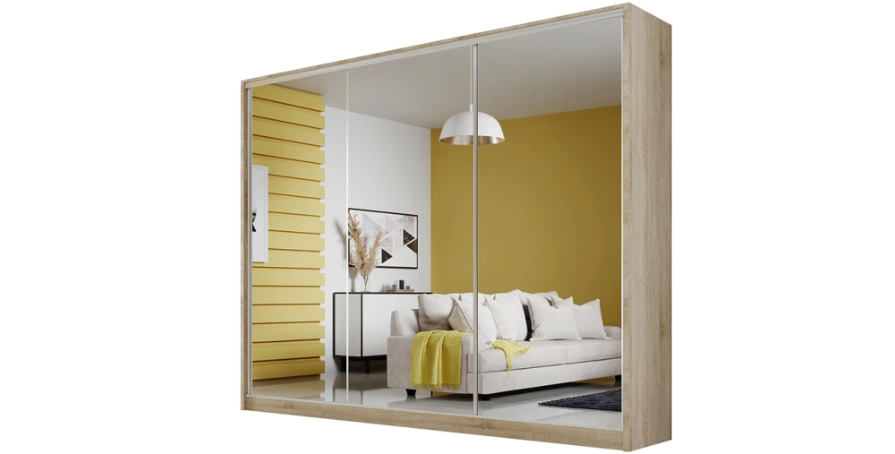 Kleiderschrank MEBLO 270 cm Garderobe mit drei Schiebetüren und Spiegeln