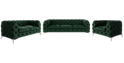Chesterfield Sofa Set CHELSEA Polstergarnitur Couchgarnitur Silberfüße