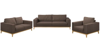 Möbelset NITVA Sofa 3-Sitzer, 2-Sitzer, Sessel Holzelemente Wohnlandschaft Holzbeine