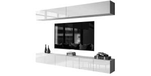Wohnwand NOISY II TV-Schrank Hängeschrank Weiß Hochglanz mit LED Beleuchtung