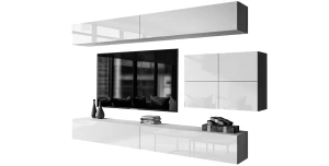 Wohnwand NOISY IV TV-Schrank Hängeschrank Weiß Hochglanz mit LED Beleuchtung