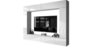 Wohnwand NOISY V TV-Schrank Hängeschrank Weiß Hochglanz mit LED Beleuchtung