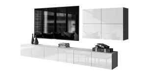 Wohnwand NOISY VI TV-Schrank Hängeschrank Weiß Hochglanz mit LED Beleuchtung