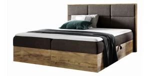 Boxspringbett 120x200 WOOD II – Eiche Wotan, inkl. Topper & 2 Bettkästen
