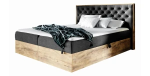 Premium Boxspringbett 160x200 WOOD III – Eiche Wotan Hotelbett inkl. Topper