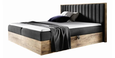 Luxus Boxspringbett 180x200 WOOD IV – King Size Polsterbett in Eiche Wotan Optik