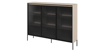 Vitrine TREND TR-08 150cm – Sandbeige & Japandi – LED & Glasfront