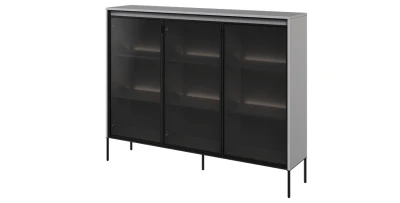 Vitrine TREND TR-08 150cm – Grau Matt & Rillenfront – LED & Glas