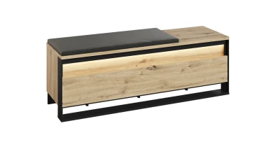 XXL Sitzbank Schuhschrank QUANT QG-04 135 cm Eiche Artisan, Polster, LED