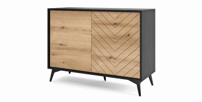 Kommode DIAMOND K-104 (104 cm) – Eiche Evoke & Schwarz | Fischgrät-Design