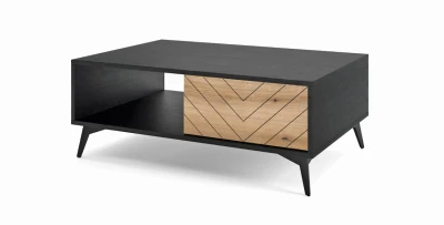 Couchtisch DIAMOND L104 (104 cm) – Eiche Evoke & Schwarz | Loft-Design mit Fischgrät