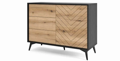 Schubladen-Kommode DIAMOND KSZ104 (104 cm) – Eiche Evoke & Schwarz | Fischgrät-Design