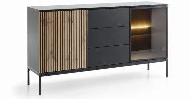 Schubkastenkommode SANTIA 154 cm 2D3S – Industrial Design mit LED – Eiche & Schwarz