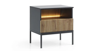 Nachttisch SANTIA 1S – Industrial Design Schwarz & Eiche – LED-Fach