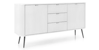 Breites Sideboard ZOVA KSZ-168 (168 cm) Rillenfront, abgerundet – Weiß