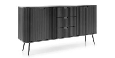 Breites Sideboard ZOVA KSZ-168 (168 cm) Rillenfront, abgerundet – Schwarz