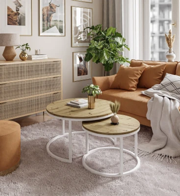 Couchtisch 2er Set INEZ (Rund) – Ineinander schiebbar & Loft-Design