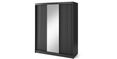Kleiderschrank mit Schiebetüren und Spiegel  Prescco III Garderobe 180x60x220 Schwarz