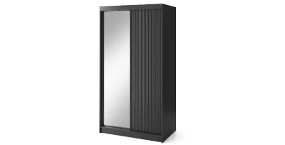 Kleiderschrank mit Schiebetüren und Spiegel  Prescco II Garderobe 120x60x220 Schwarz  