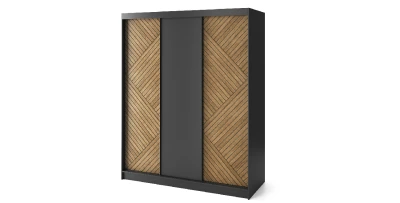 Kleiderschrank mit Schiebetüren Marrphy Garderobe 180x60x220 Schwarz/Eiche Karamell