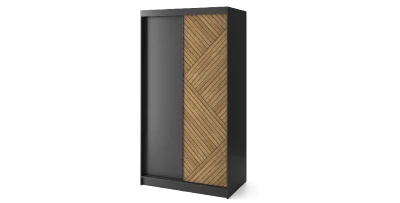 Kleiderschrank mit Schiebetüren Marrphy Garderobe 120x60x220 Schwarz/Eiche Karamell 