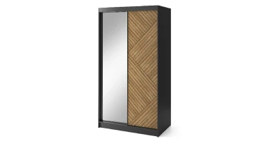 Kleiderschrank mit Schiebetüren und Spiegel  Marrphy Garderobe 120x60x220 Schwarz/Eiche Karamell  