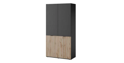 Kleiderschrank Garderobe SANDBOX SENTO 100cm – Schwarz & Eiche Wotan (Rillenoptik)